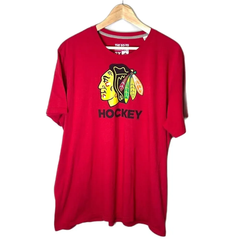 Adidas Chicago Blackhawks NHL Unisex Red Logo Performance SS T-Shirt Size 2X